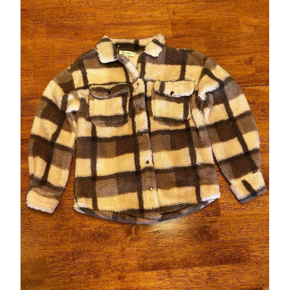 Jessica Simpson fleece plaid‎ jacket kids size 10